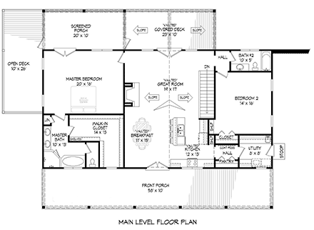 Country, Farmhouse, Ranch, Traditional House Plan 81558 with 2 Beds, 2 Baths, 1 Car Garage First Level Plan