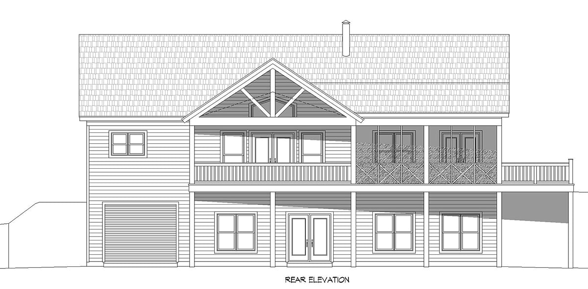 Country, Farmhouse, Ranch, Traditional Plan with 1740 Sq. Ft., 2 Bedrooms, 2 Bathrooms, 1 Car Garage Rear Elevation