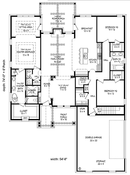 Cottage, Country, Farmhouse, Ranch House Plan 81559 with 3 Beds, 3 Baths, 2 Car Garage First Level Plan