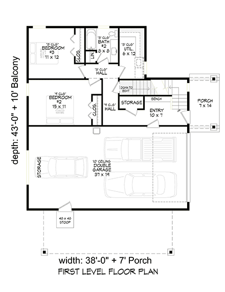 Contemporary, Modern Garage-Living Plan 81560 with 3 Beds, 4 Baths, 2 Car Garage First Level Plan