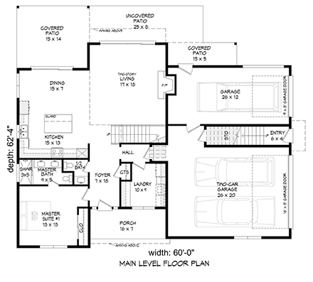 Contemporary, Modern House Plan 81561 with 3 Beds, 4 Baths First Level Plan
