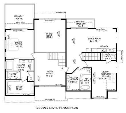 Contemporary, Modern House Plan 81561 with 3 Beds, 4 Baths Second Level Plan