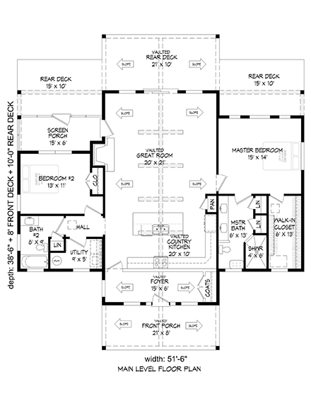 Country, Traditional House Plan 81562 with 2 Beds, 2 Baths First Level Plan
