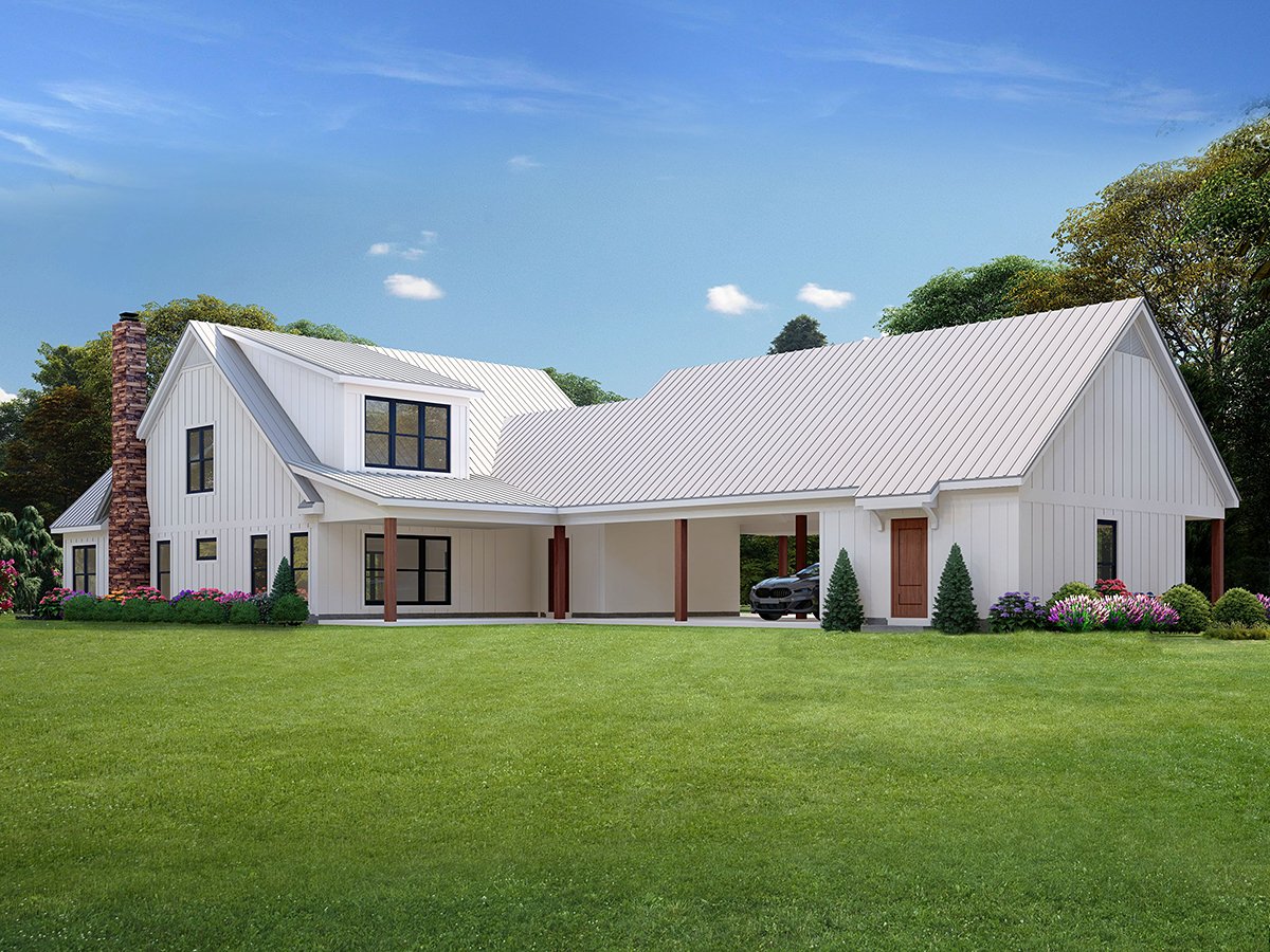 Country Plan with 3250 Sq. Ft., 5 Bedrooms, 4 Bathrooms, 2 Car Garage Rear Elevation