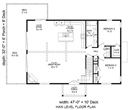 Bungalow, Cabin, Craftsman, Farmhouse, Prairie House Plan 81564 with 3 Beds, 3 Baths First Level Plan