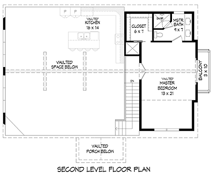 Bungalow, Cabin, Craftsman, Farmhouse, Prairie House Plan 81564 with 3 Beds, 3 Baths Second Level Plan