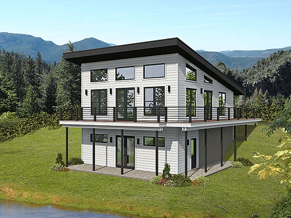 Contemporary Garage-Living Plan 81565 with 1 Beds, 1 Baths Elevation