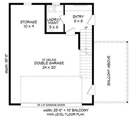 Contemporary Garage-Living Plan 81567 with 1 Beds, 1 Baths, 1 Car Garage First Level Plan