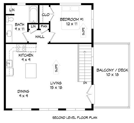 Contemporary Garage-Living Plan 81567 with 1 Beds, 1 Baths, 1 Car Garage Second Level Plan