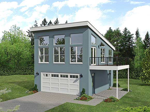 Contemporary Garage-Living Plan 81567 with 1 Beds, 1 Baths, 1 Car Garage Elevation