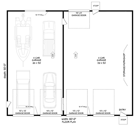 Bungalow, Contemporary, Craftsman, Modern 8 Car Garage Plan 81569 First Level Plan