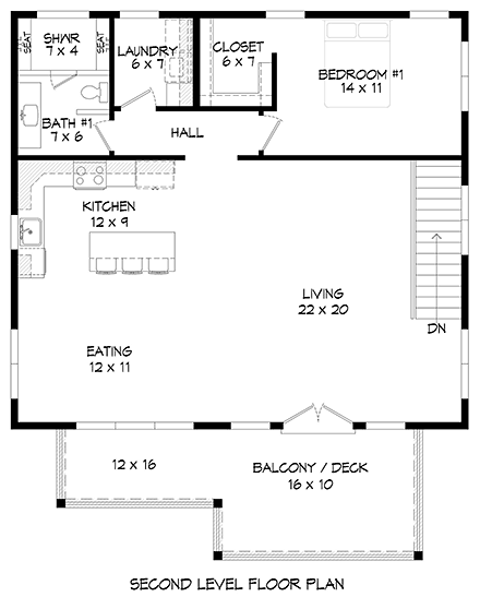 Contemporary Garage-Living Plan 81572 with 1 Beds, 2 Baths, 3 Car Garage Second Level Plan