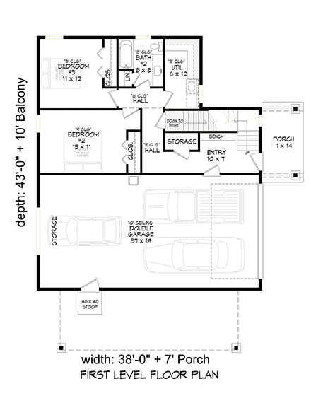 Contemporary, Modern Garage-Living Plan 81574 with 3 Beds, 4 Baths, 2 Car Garage First Level Plan