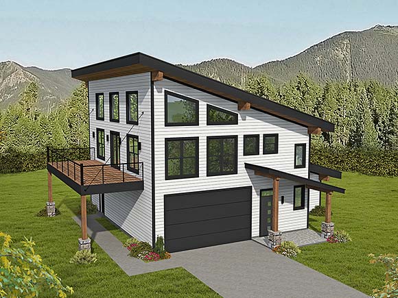 Contemporary, Modern Garage-Living Plan 81574 with 3 Beds, 4 Baths, 2 Car Garage Elevation
