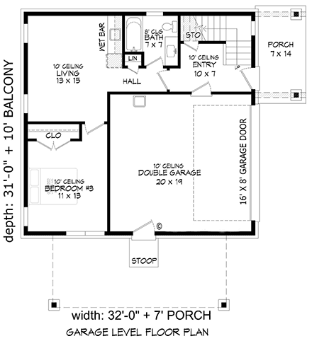 Coastal, Contemporary, Modern House Plan 81579 with 3 Beds, 2 Baths, 2 Car Garage First Level Plan