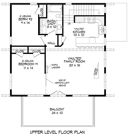 Coastal, Contemporary, Modern House Plan 81579 with 3 Beds, 2 Baths, 2 Car Garage Second Level Plan