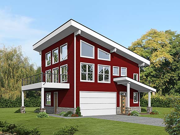 Coastal, Contemporary, Modern House Plan 81579 with 3 Beds, 2 Baths, 2 Car Garage Elevation