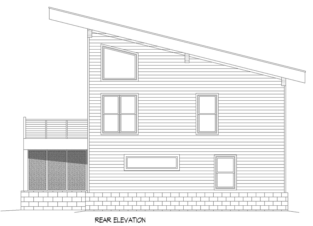 Coastal, Contemporary, Modern Garage-Living Plan 81580 with 3 Beds, 2 Baths, 2 Car Garage Rear Elevation