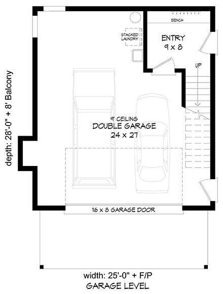 Coastal, Contemporary, Modern Garage-Living Plan 81583 with 1 Beds, 1 Baths, 2 Car Garage First Level Plan