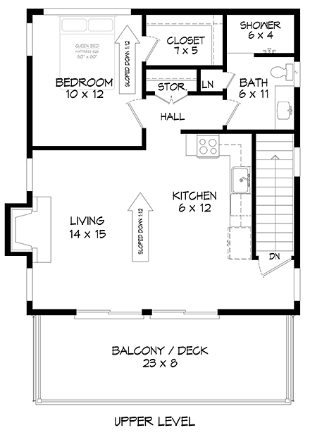 Coastal, Contemporary, Modern Garage-Living Plan 81583 with 1 Beds, 1 Baths, 2 Car Garage Second Level Plan