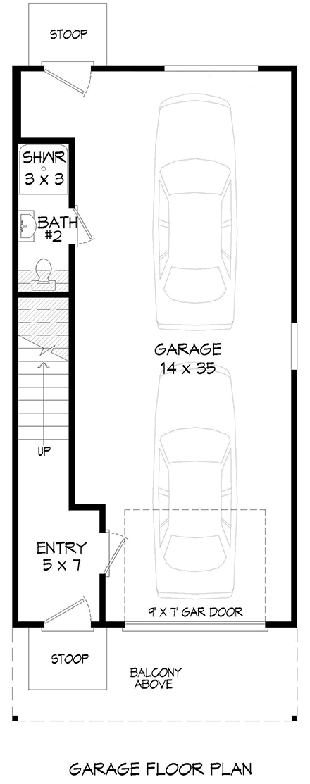 Contemporary Garage-Living Plan 81584 with 1 Beds, 2 Baths, 2 Car Garage First Level Plan