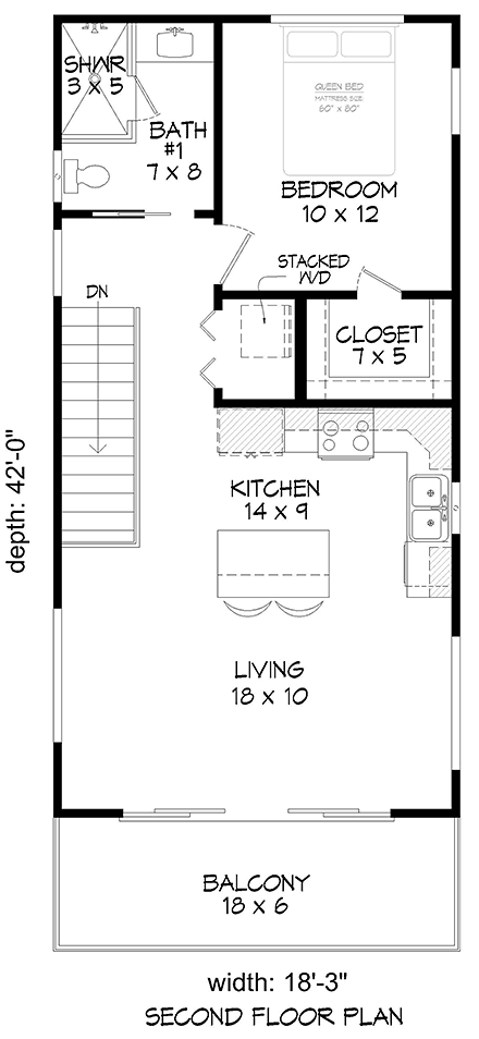 Contemporary Garage-Living Plan 81584 with 1 Beds, 2 Baths, 2 Car Garage Second Level Plan