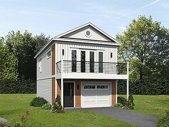 Contemporary Garage-Living Plan 81584 with 1 Beds, 2 Baths, 2 Car Garage Elevation
