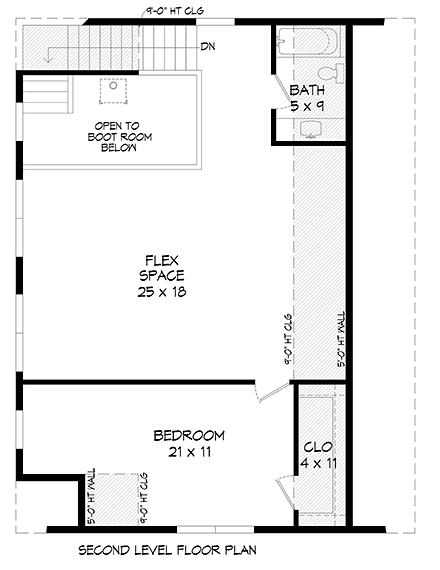 Bungalow, Country, Craftsman, Farmhouse, Traditional Garage-Living Plan 81586 with 1 Beds, 1 Baths, 2 Car Garage Second Level Plan