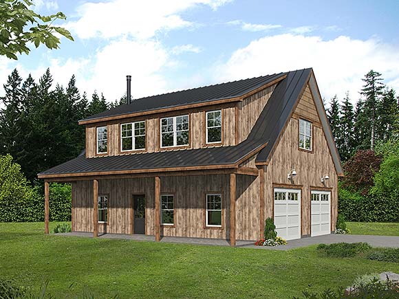 Bungalow, Country, Craftsman, Farmhouse, Traditional Garage-Living Plan 81586 with 1 Beds, 1 Baths, 2 Car Garage Elevation
