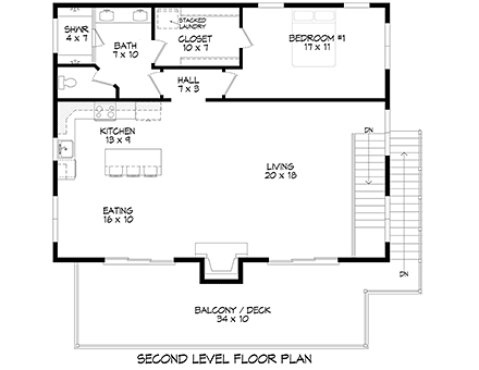 Coastal, Contemporary, Modern Garage-Living Plan 81588 with 3 Beds, 2 Baths, 2 Car Garage Second Level Plan