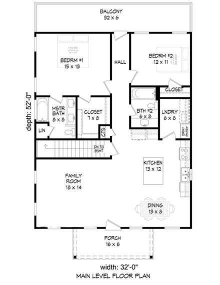 Country, Farmhouse, Traditional House Plan 81591 with 2 Beds, 2 Baths First Level Plan