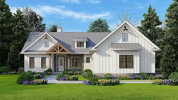 Country, Farmhouse, New American, Traditional House Plan 81621 with 3 Beds, 3 Baths, 2 Car Garage Elevation