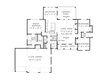 Craftsman, Ranch House Plan 81622 with 3 Beds, 3 Baths, 3 Car Garage First Level Plan