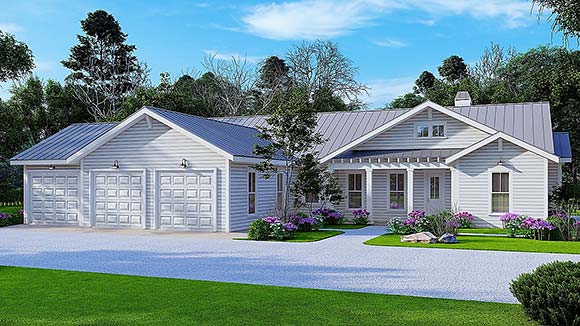 Craftsman, Ranch House Plan 81622 with 3 Beds, 3 Baths, 3 Car Garage Elevation