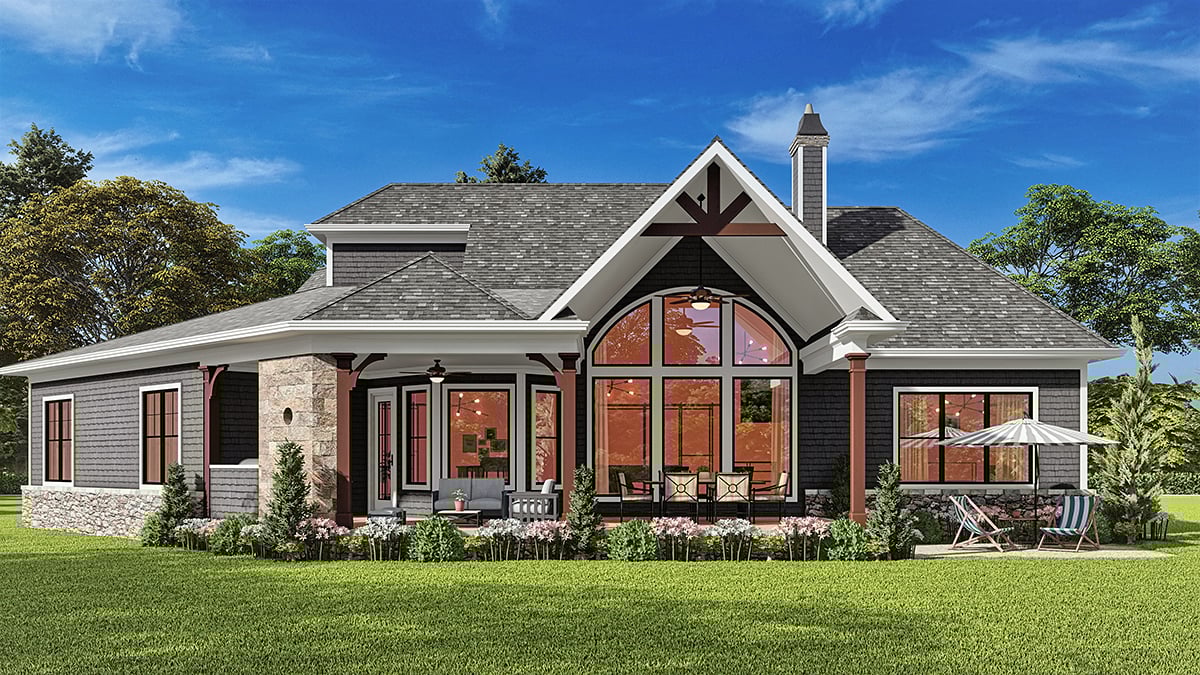 Farmhouse Plan with 1873 Sq. Ft., 3 Bedrooms, 3 Bathrooms, 2 Car Garage Rear Elevation