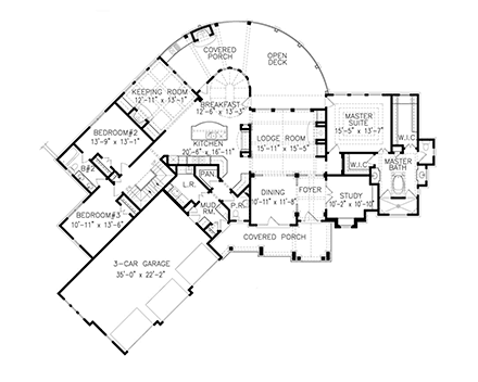 Craftsman, Ranch, Tuscan House Plan 81626 with 3 Beds, 3 Baths, 3 Car Garage First Level Plan