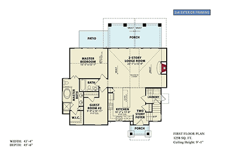 Craftsman, Farmhouse House Plan 81634 with 3 Beds, 2 Baths First Level Plan