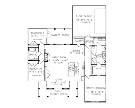 Coastal, Craftsman, Ranch House Plan 81638 with 3 Beds, 2 Baths, 2 Car Garage First Level Plan