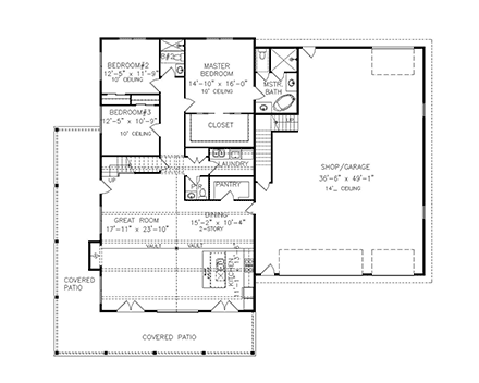 Barndominium House Plan 81639 with 3 Beds, 3 Baths, 2 Car Garage First Level Plan