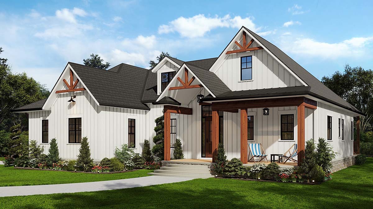 Farmhouse Plan with 2379 Sq. Ft., 3 Bedrooms, 3 Bathrooms, 2 Car Garage Picture 2