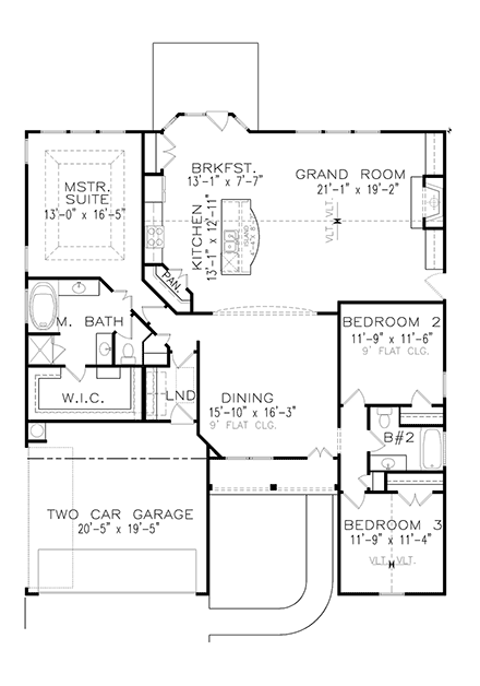 Farmhouse, Ranch, Traditional House Plan 81643 with 3 Beds, 2 Baths, 2 Car Garage First Level Plan