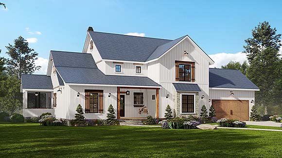 Country, Farmhouse, New American, Traditional House Plan 81645 with 4 Beds, 5 Baths, 2 Car Garage Elevation