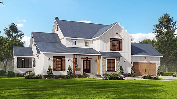 Farmhouse, New American, Traditional House Plan 81647 with 4 Beds, 5 Baths, 2 Car Garage Elevation