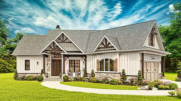 Craftsman, New American, Ranch House Plan 81649 with 3 Beds, 2 Baths, 2 Car Garage Elevation