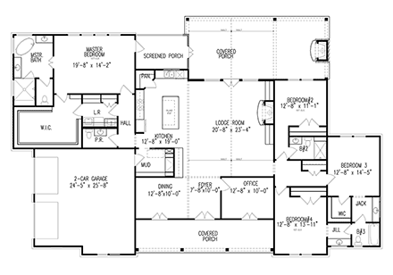 Farmhouse House Plan 81654 with 4 Beds, 4 Baths, 2 Car Garage First Level Plan