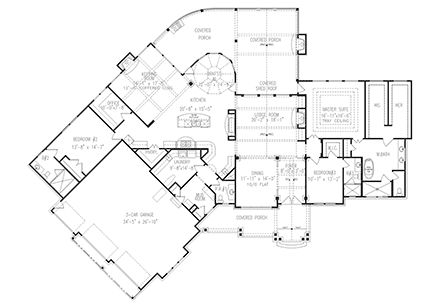 Craftsman, Ranch, Traditional House Plan 81656 with 3 Beds, 4 Baths, 3 Car Garage First Level Plan