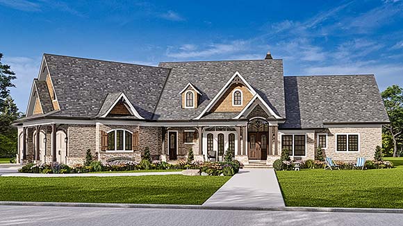 Craftsman, Ranch, Traditional House Plan 81656 with 3 Beds, 4 Baths, 3 Car Garage Elevation