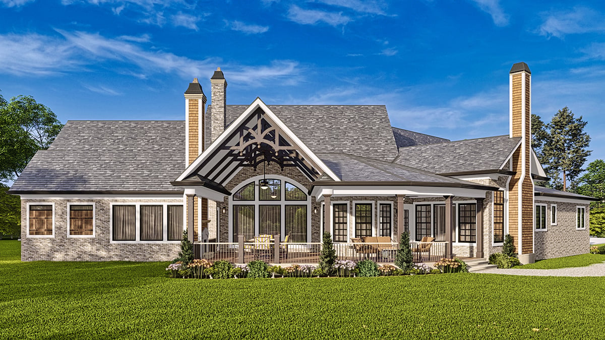 Craftsman, Ranch, Traditional Plan with 3432 Sq. Ft., 3 Bedrooms, 4 Bathrooms, 3 Car Garage Rear Elevation