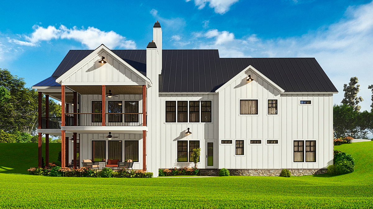 Farmhouse Plan with 2809 Sq. Ft., 3 Bedrooms, 3 Bathrooms, 2 Car Garage Rear Elevation