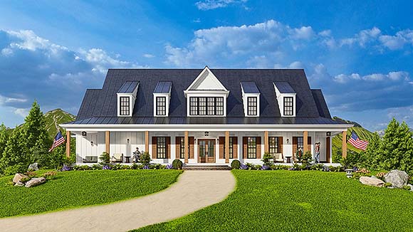 Country, Farmhouse House Plan 81663 with 3 Beds, 4 Baths, 2 Car Garage Elevation